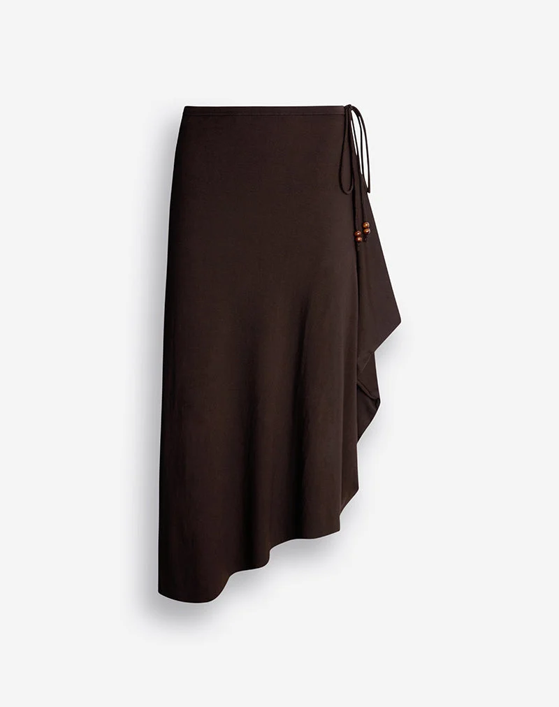 Jupe longue Phemia avec perles, en jersey marron chocolat