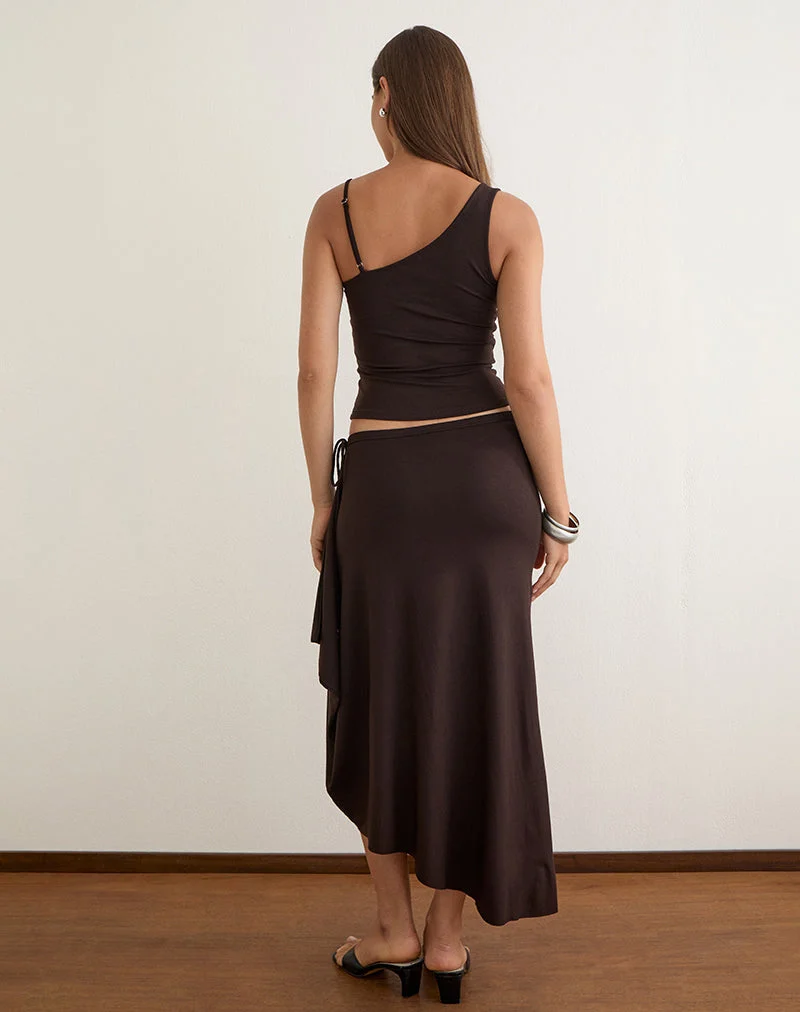 Jupe longue Phemia avec perles, en jersey marron chocolat