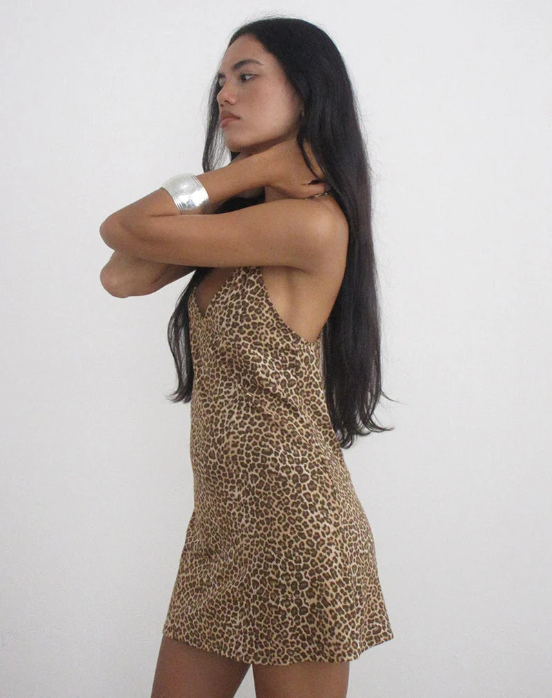 Mini-robe Entari, modèle « Rar » marron léopard