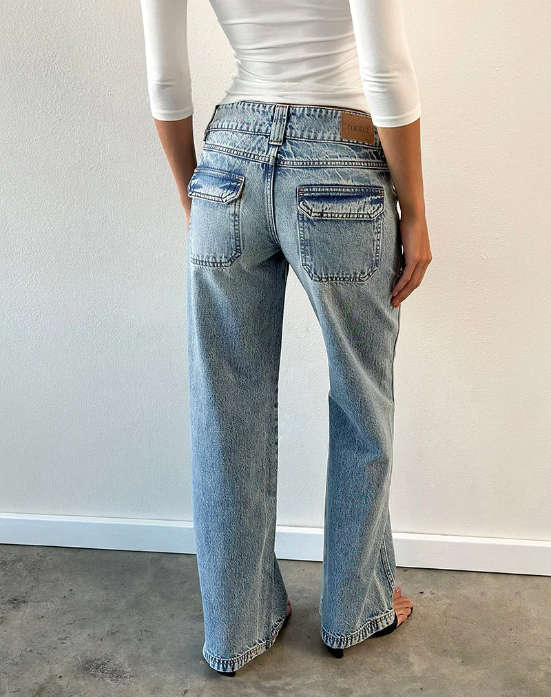 Jean cargo décontracté à taille basse, couleur « True Blue »