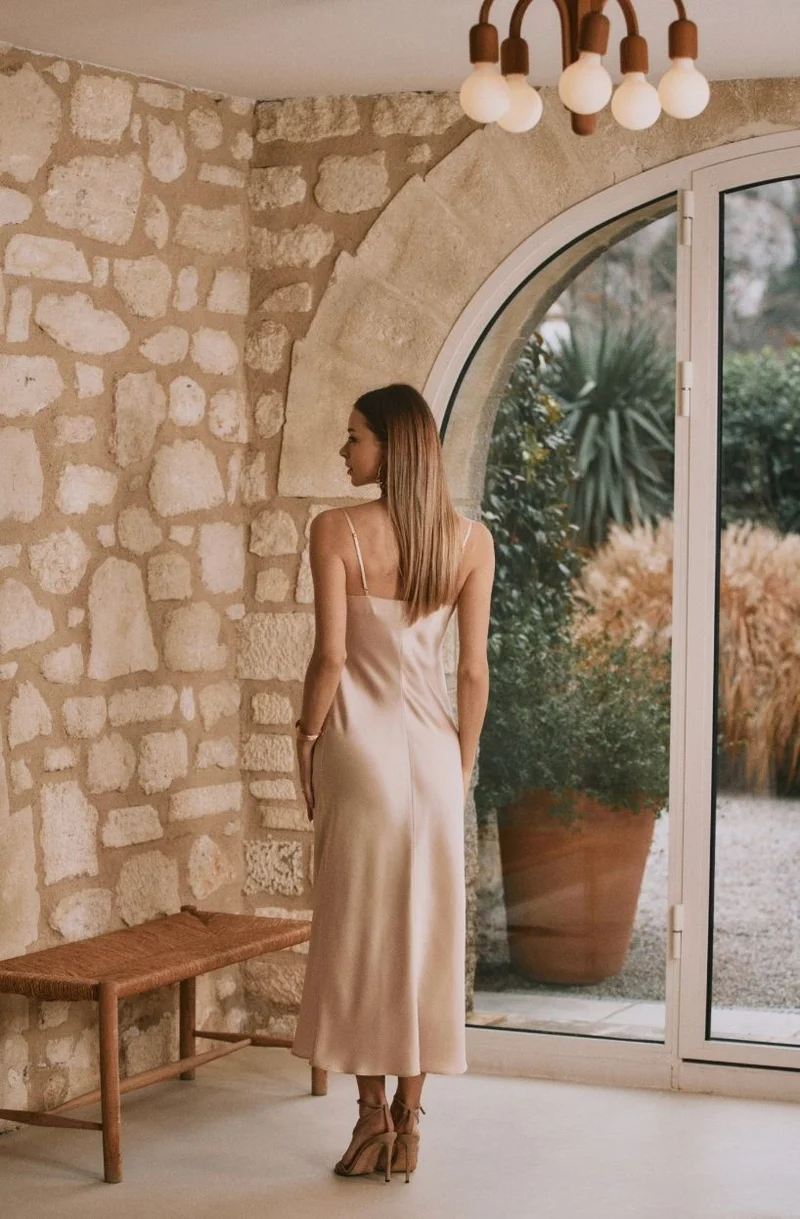 Nuisette longue Tracy en soie beige