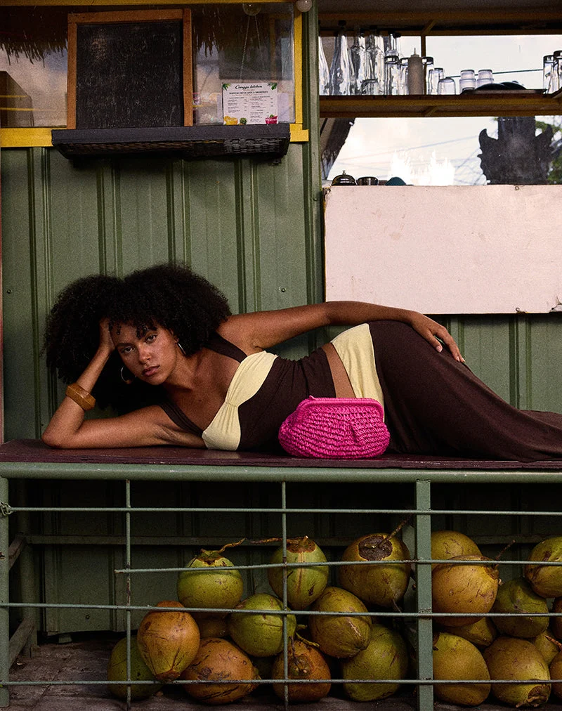 Haut « Lure » en jersey de rayonne, couleur chocolat amer et jaune citron