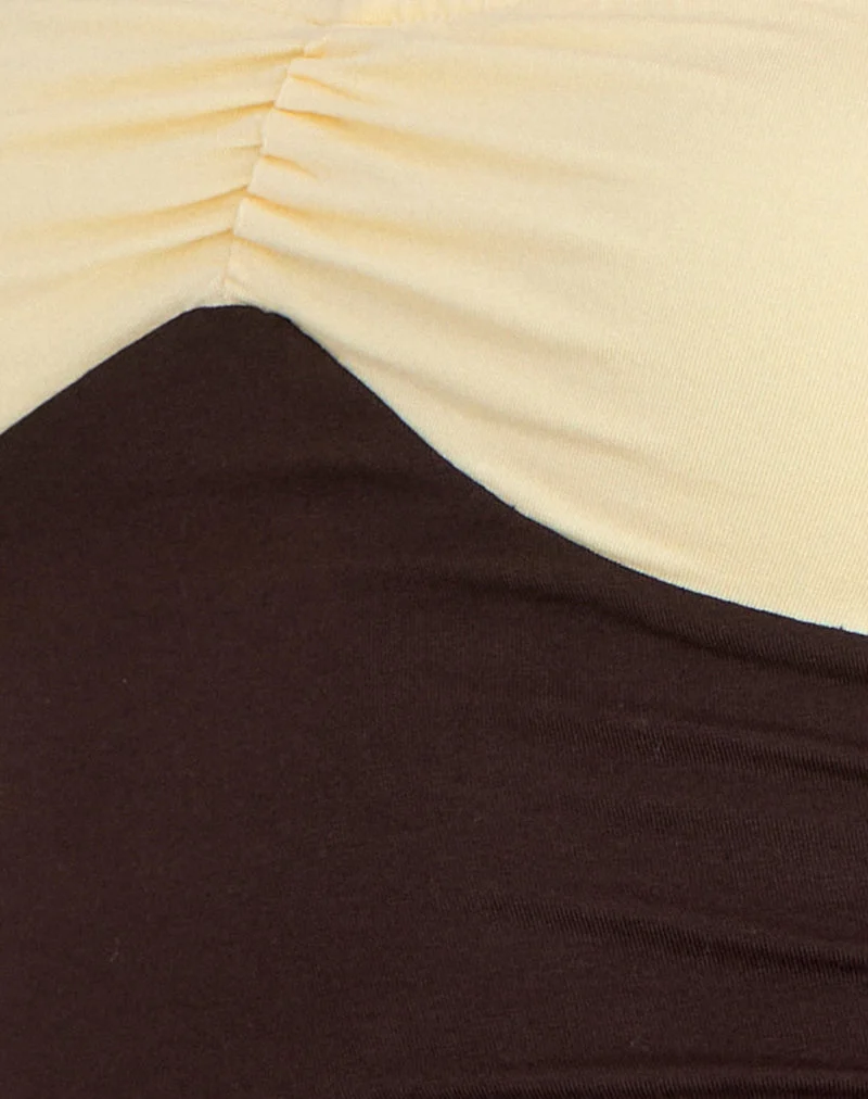 Haut « Lure » en jersey de rayonne, couleur chocolat amer et jaune citron