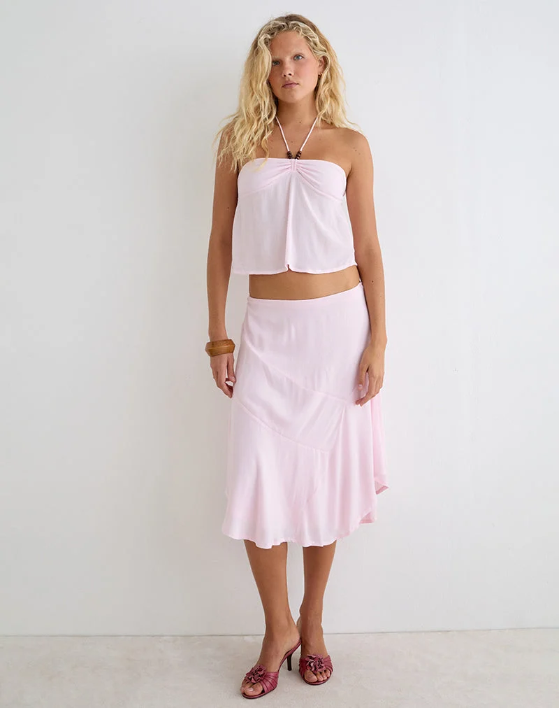 Jupe midi « Void » rose pâle froissé
