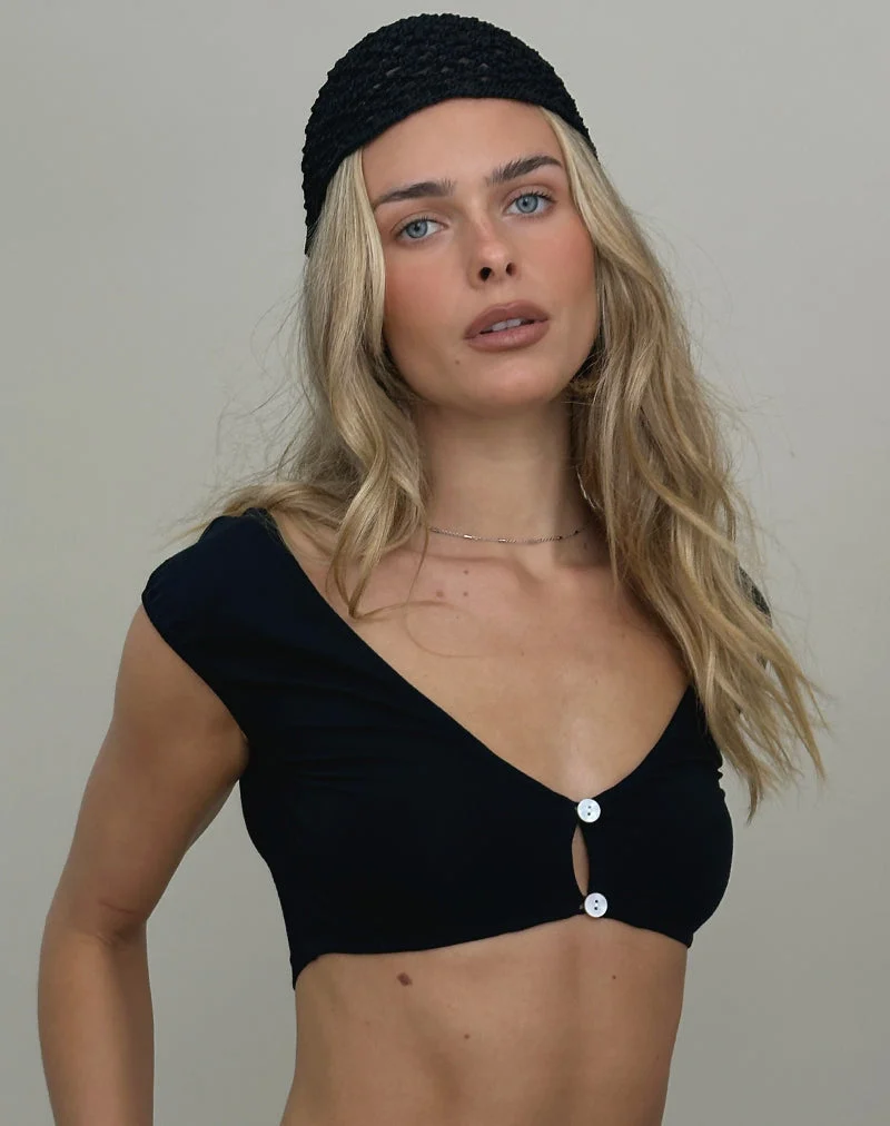 Haut boléro Ceren noir à boutons en perles
