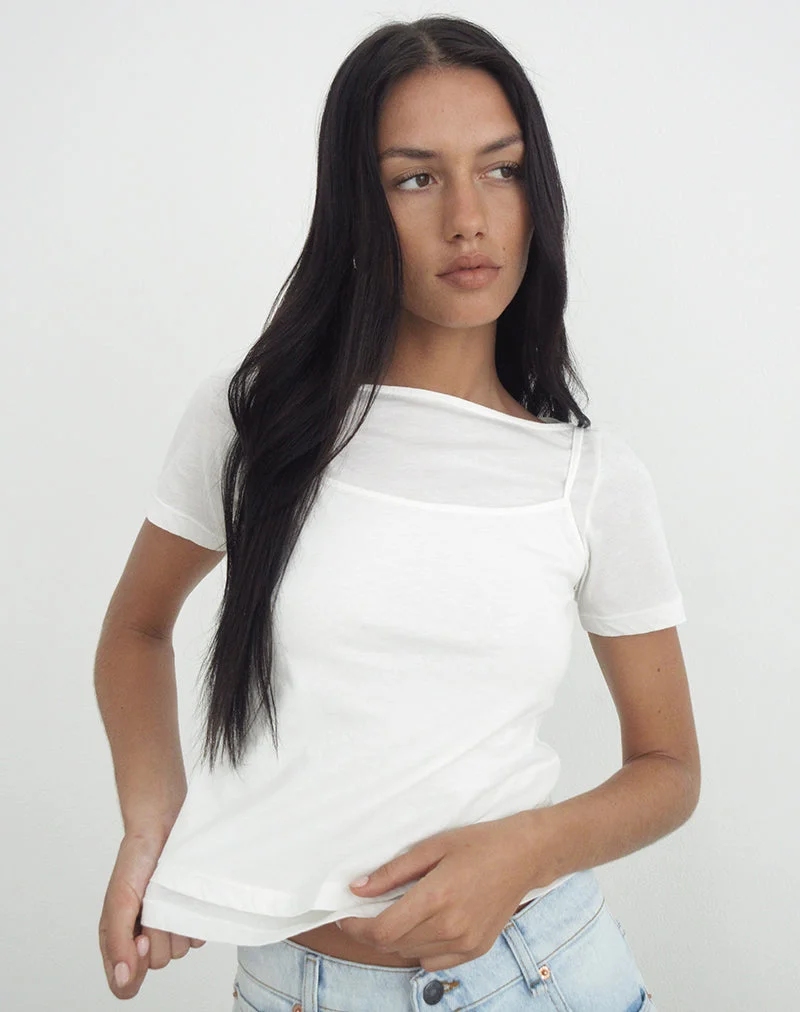 T-shirt à manches dolman en jersey fin, blanc cassé
