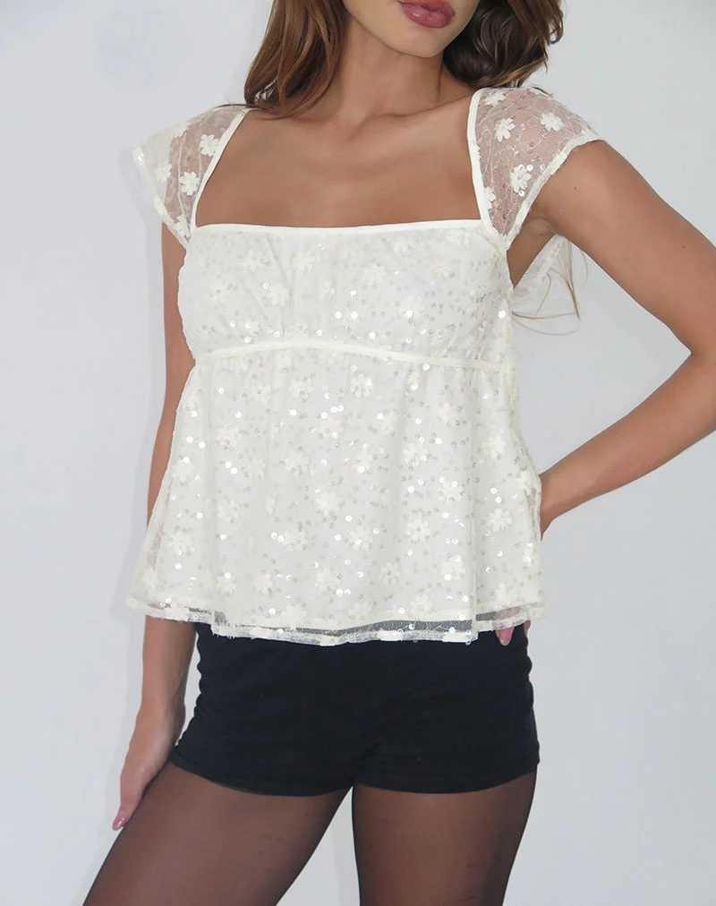 Top Aloysia en dentelle pailletée Ivoire