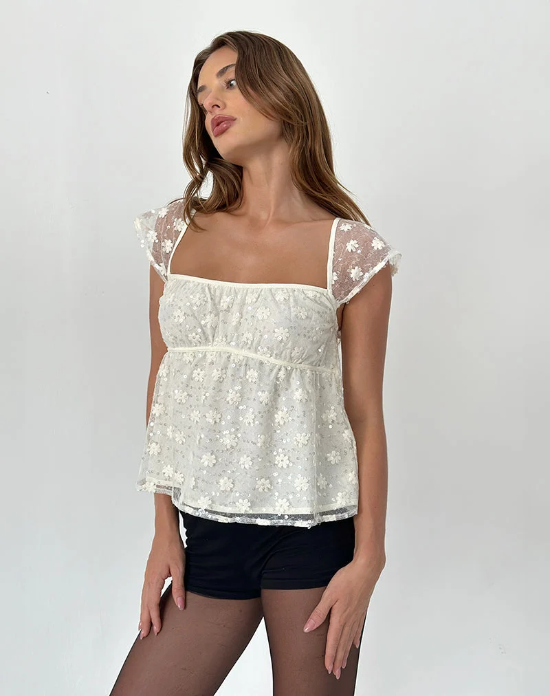 Top Aloysia en dentelle pailletée Ivoire