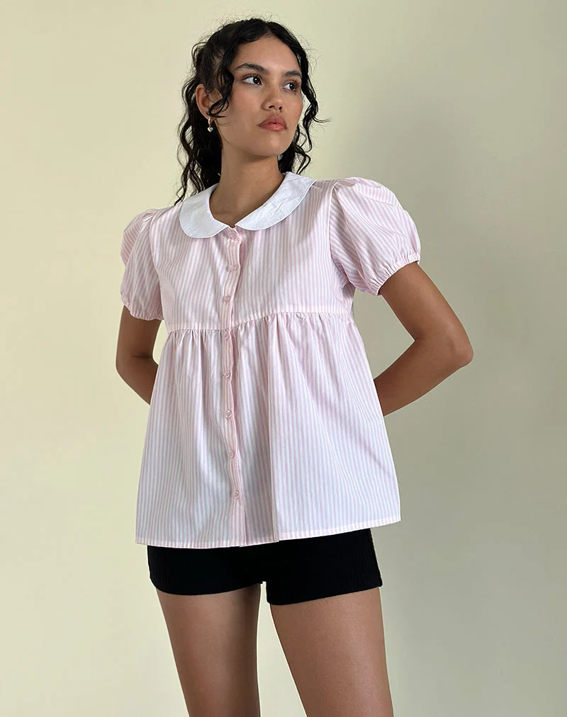 Top Immy à petites rayures verticales rose bonbon