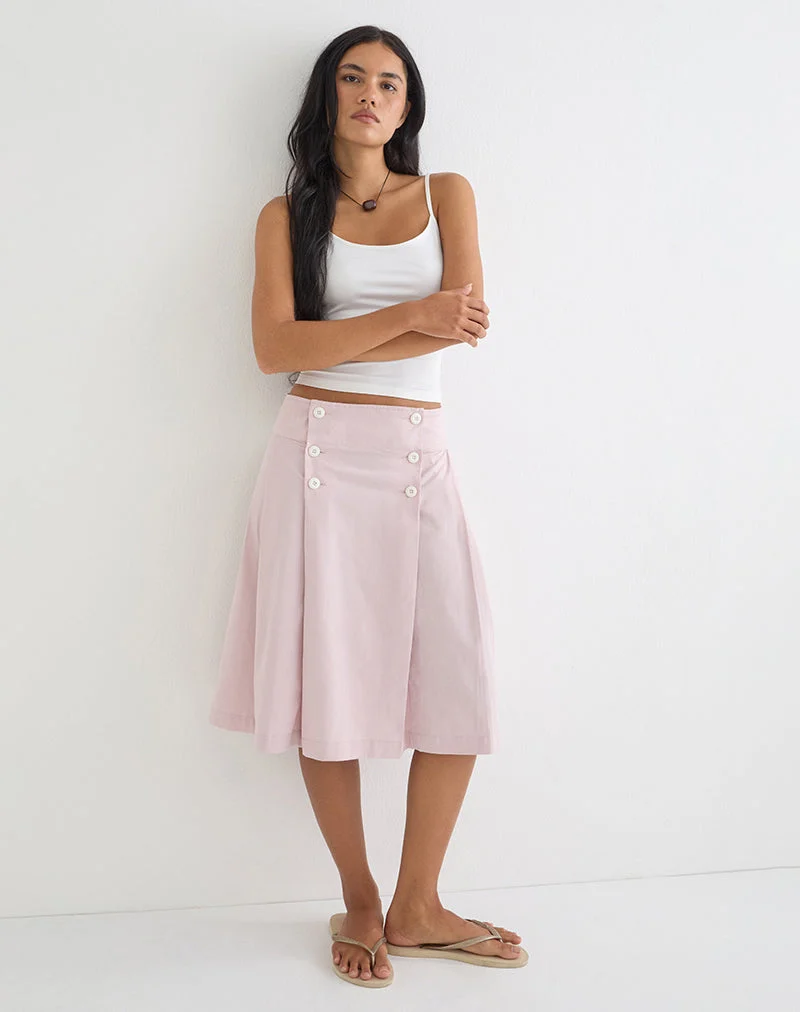 Jupe midi plissée Babete en sergé de coton rose pâle