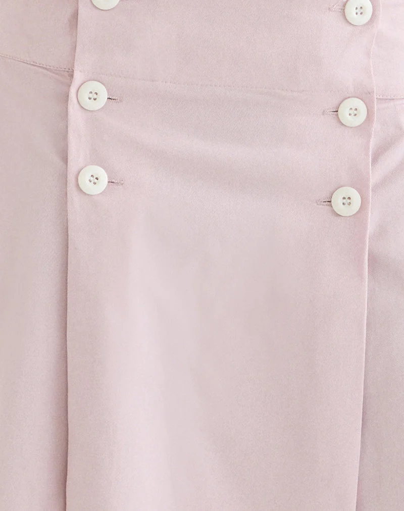 Jupe midi plissée Babete en sergé de coton rose pâle