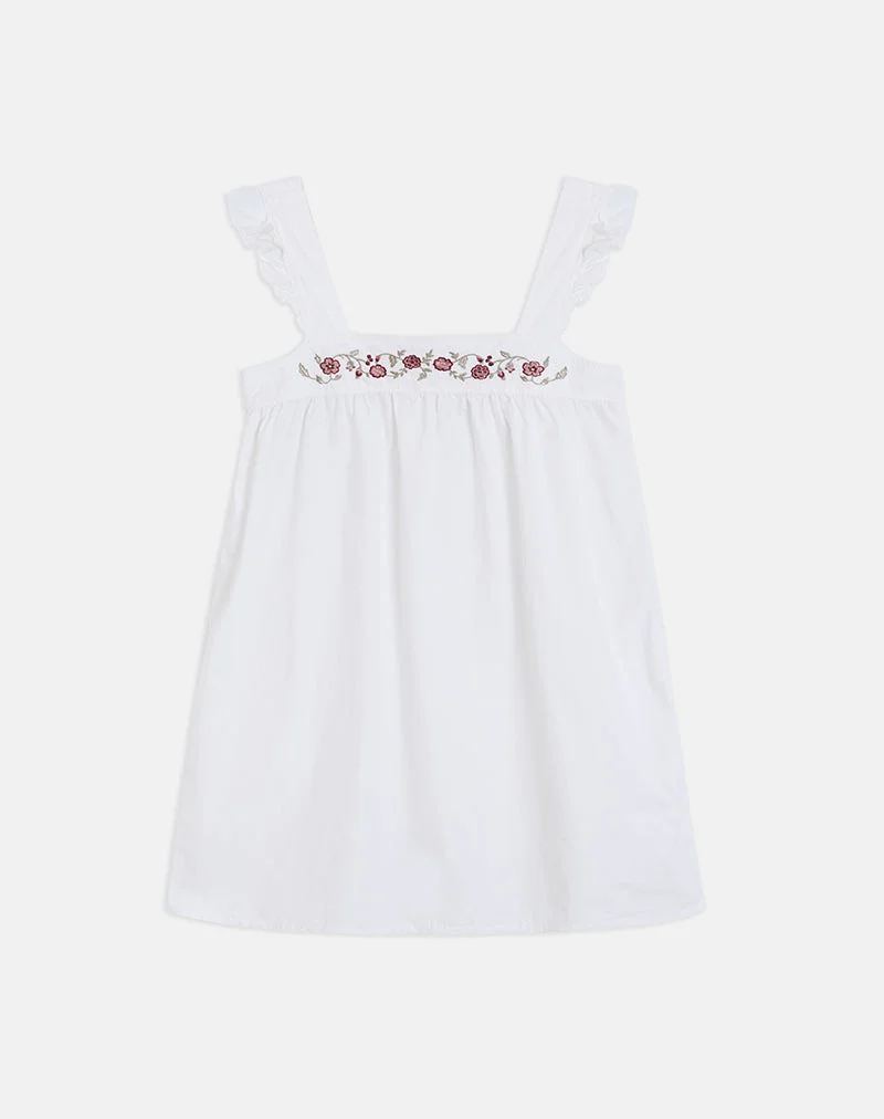 Mini-robe Sanaly en popeline blanche avec broderie de fleurs de cerisier