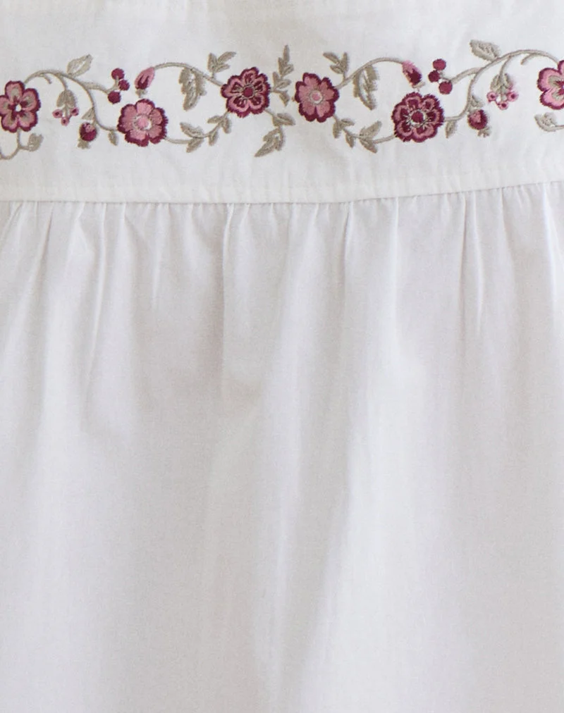 Mini-robe Sanaly en popeline blanche avec broderie de fleurs de cerisier