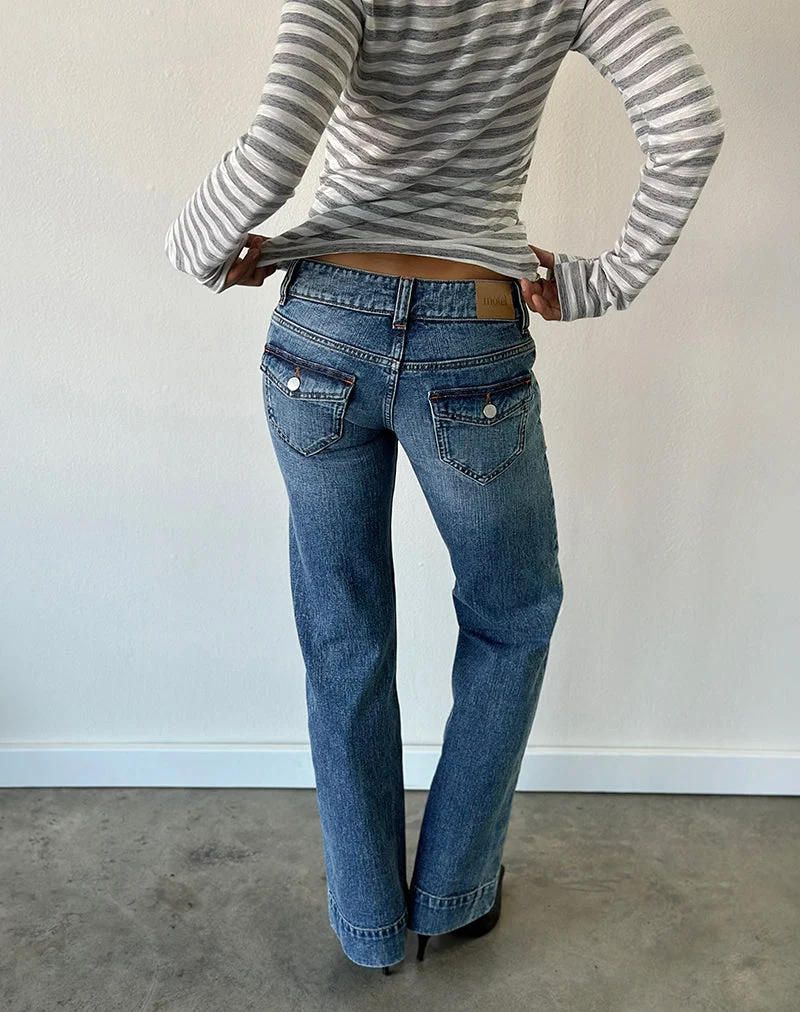 Jean bootcut taille basse, bleu océan