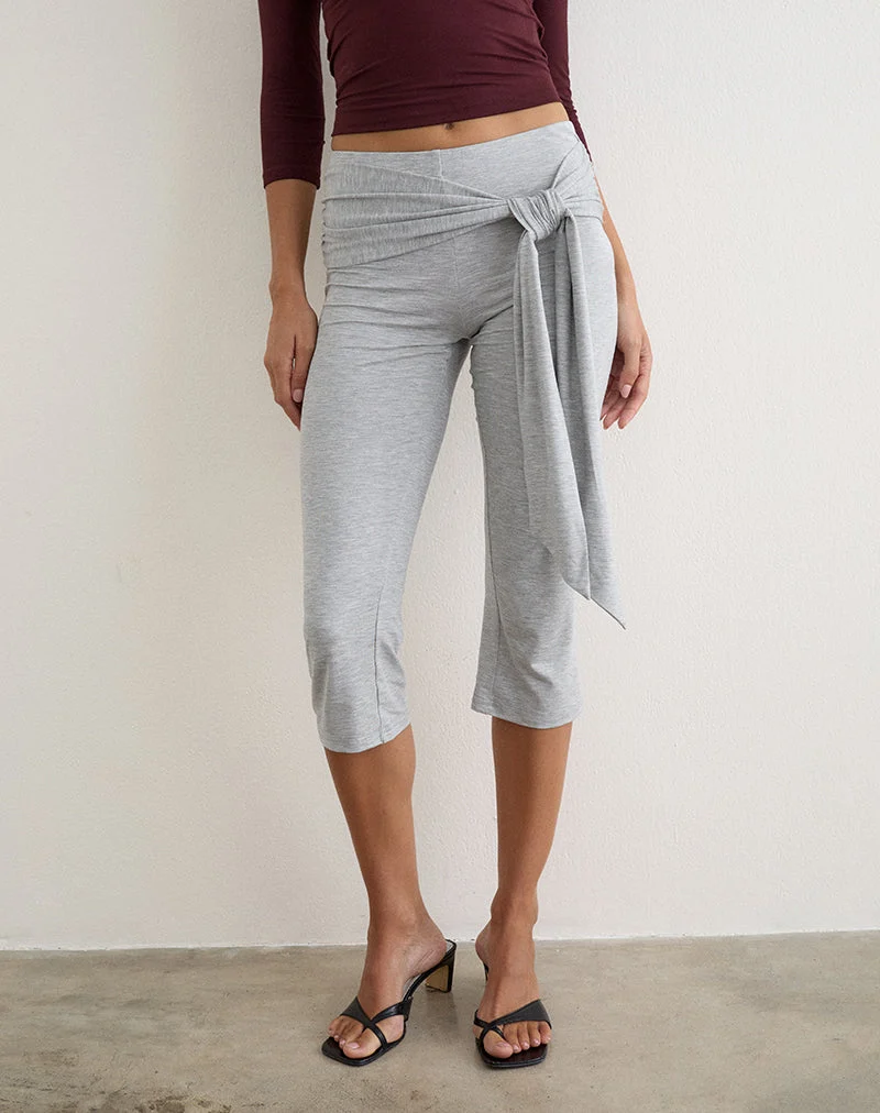 Pantalon capri Effy à nouer sur les côtés, en cupro gris chiné