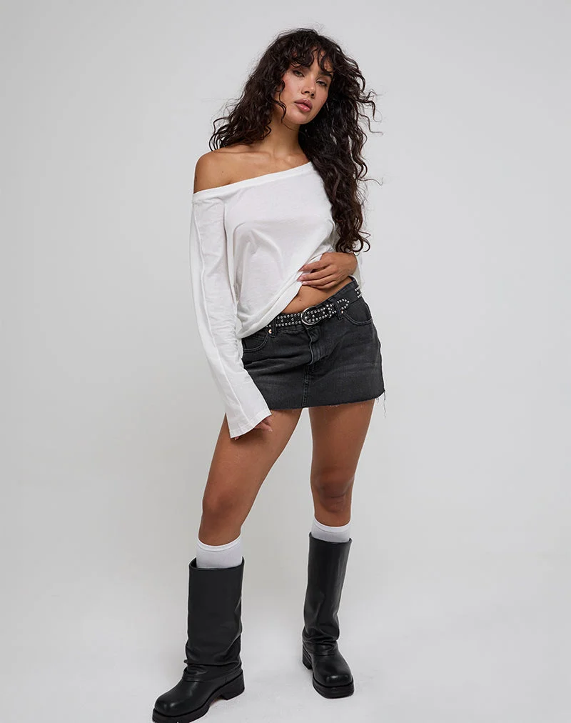 Damian Off The Shoulder Long Sleeve Basic Top in Ivory (Top basique à manches longues)