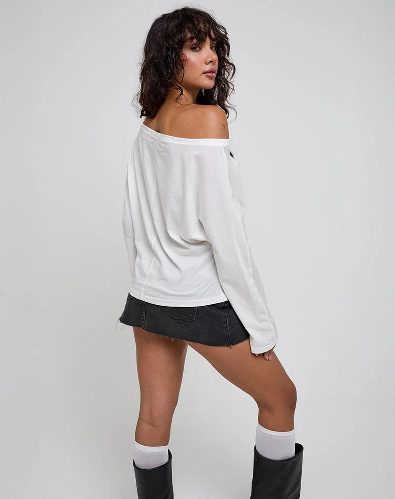 Damian Off The Shoulder Long Sleeve Basic Top in Ivory (Top basique à manches longues)