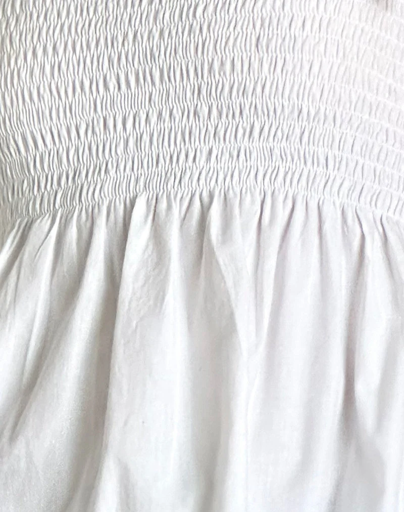 Zerah Shirred Cami Top in Poplin White