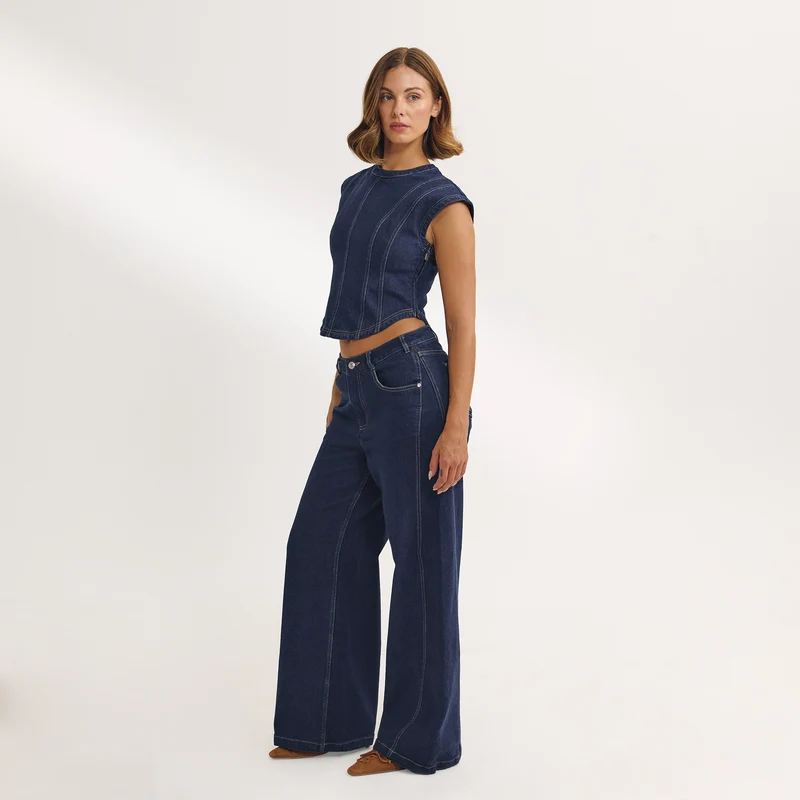 Jean Large à Taille Basse - Indigo