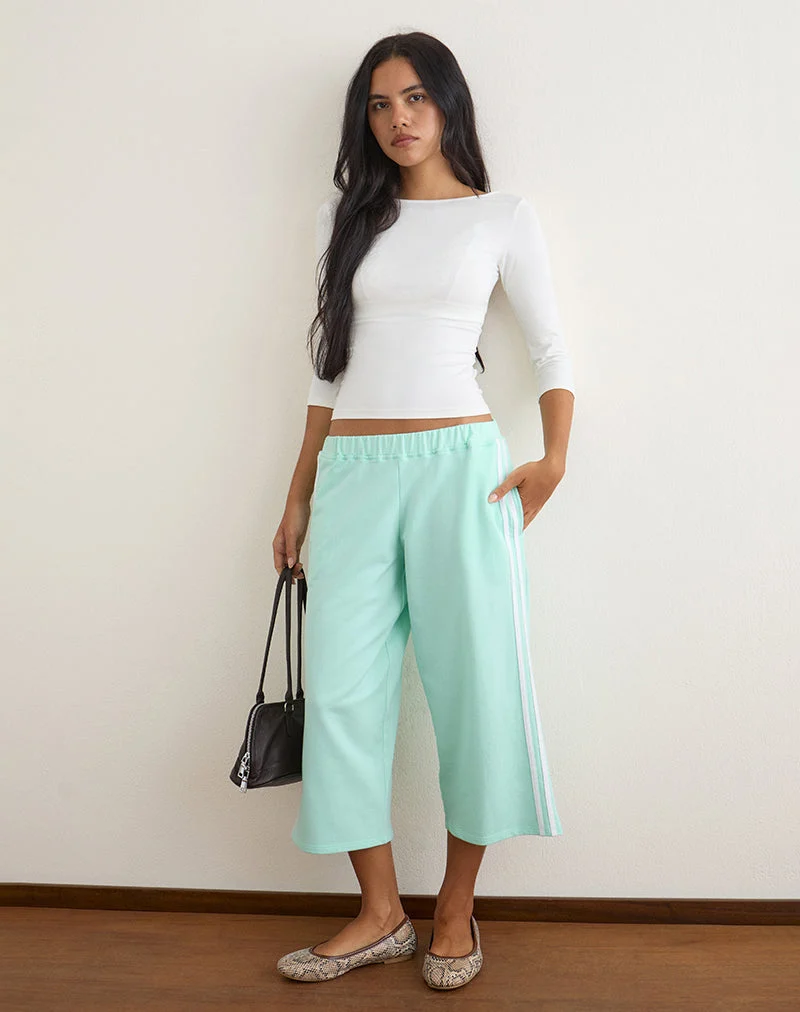 Pantalon capri Wamino couleur aqua à rayures blanches