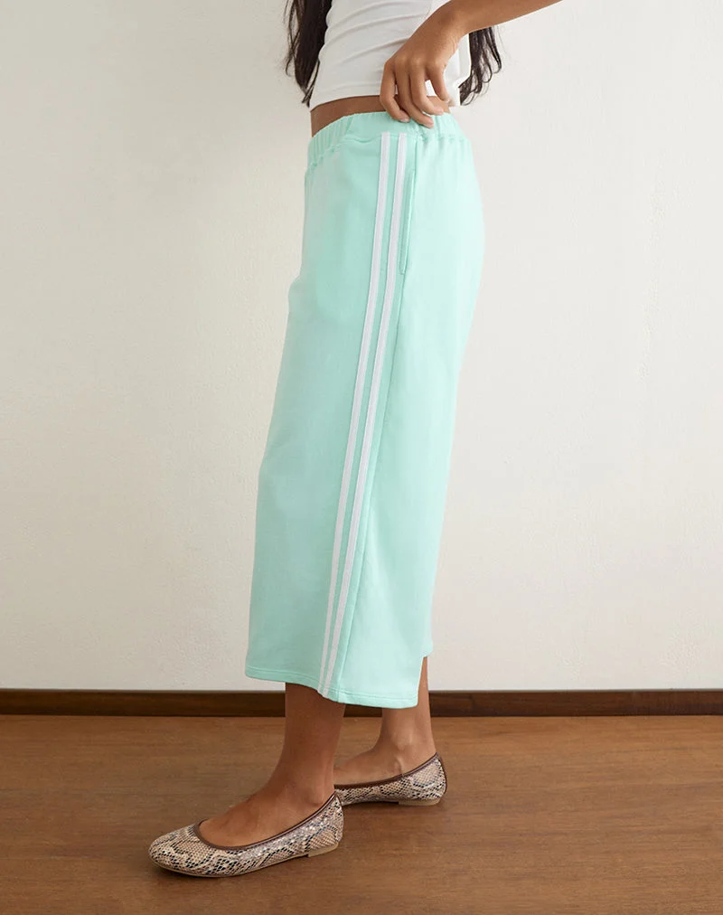 Pantalon capri Wamino couleur aqua à rayures blanches