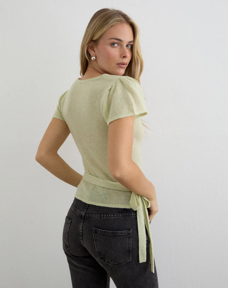 Haut Yoana en maille transparente, vert lys