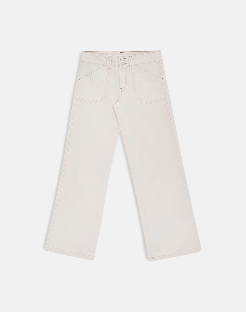 Jean cargo décontracté à taille basse, couleur blanc cassé