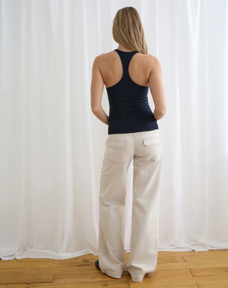 Jean cargo décontracté à taille basse, couleur blanc cassé