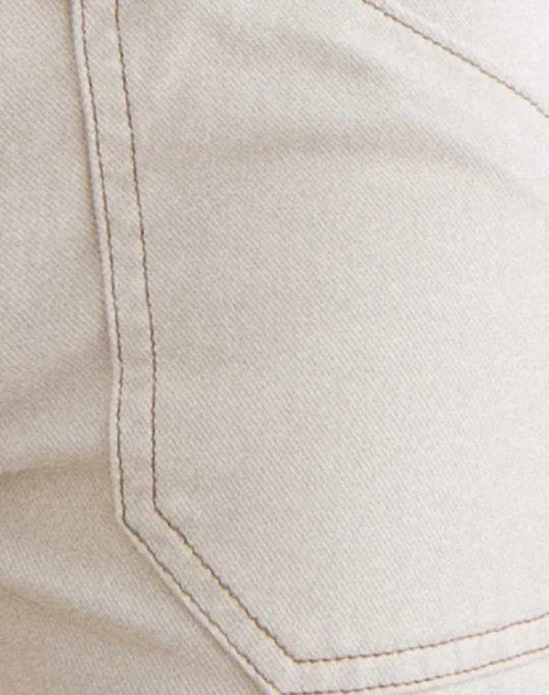 Jean cargo décontracté à taille basse, couleur blanc cassé