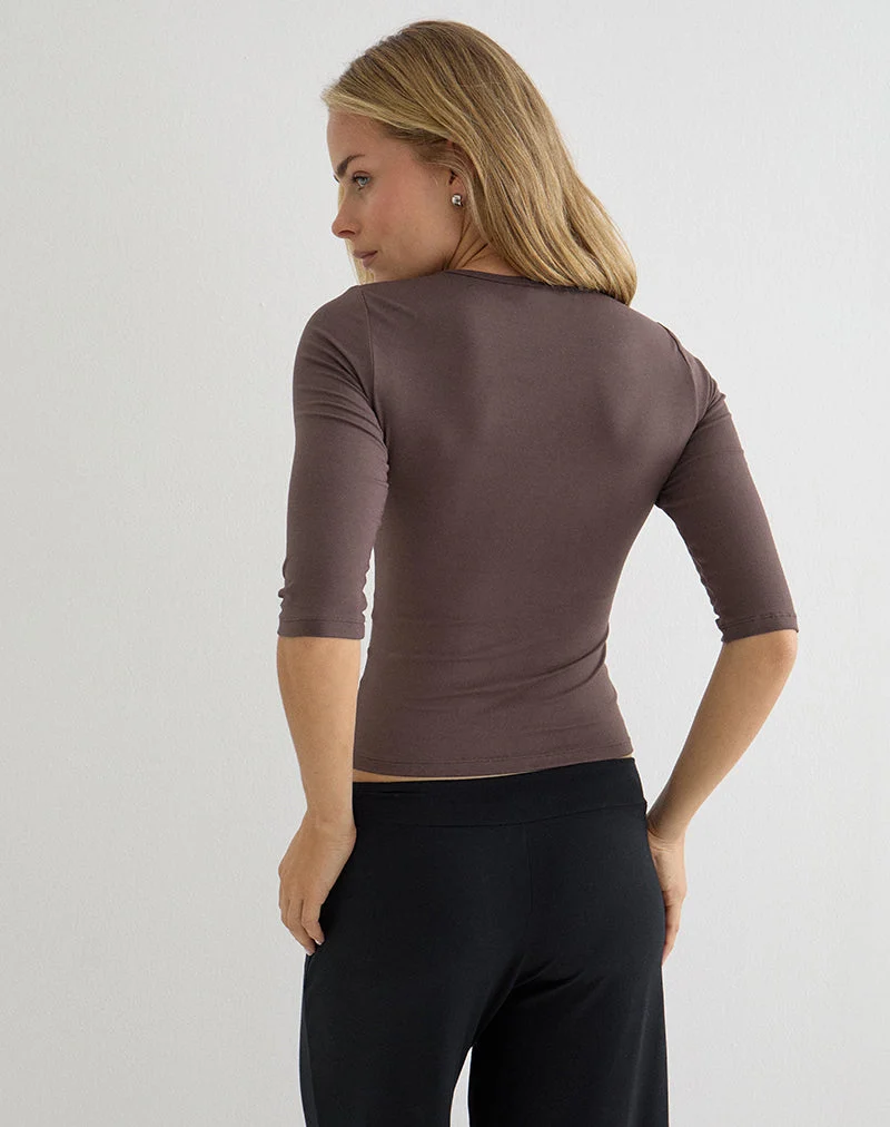 Haut Anco à col en V et manches trois-quarts, couleur « Peppercorn »