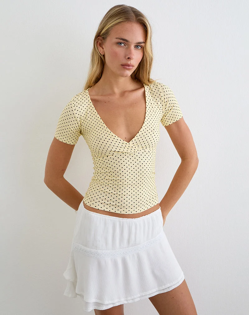 Haut croisé Lobos, couleur jaune beurre, à micro-pois