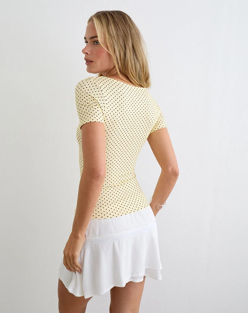 Haut croisé Lobos, couleur jaune beurre, à micro-pois
