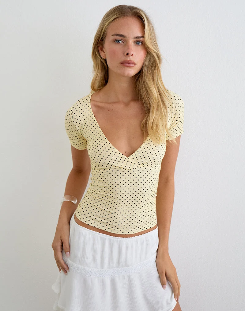 Haut croisé Lobos, couleur jaune beurre, à micro-pois
