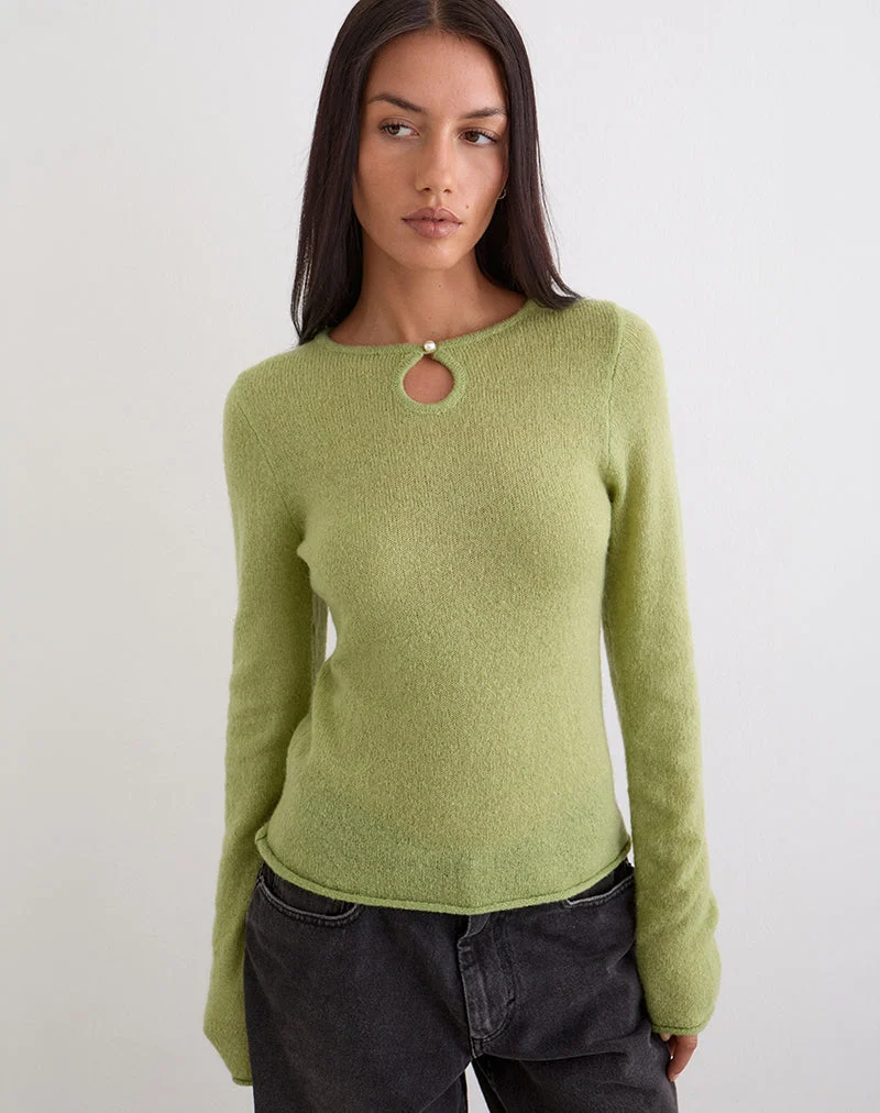 Haut à manches longues Jenya en maille couleur sauge