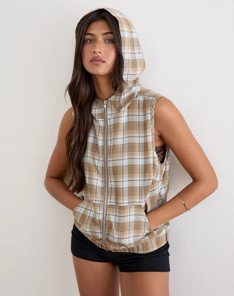 Haut à capuche Lirren, motif « Tailoring Check », marron