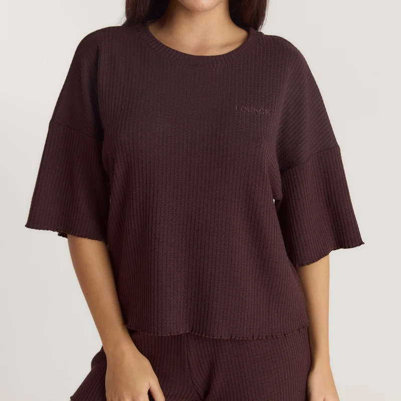 Haut de Pyjama Soft Waffle - Chocolat Noir