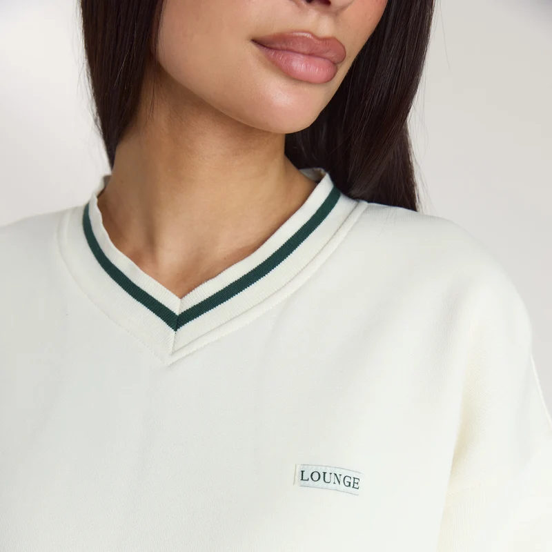 Pull à Col en V Lounge Living - Crème