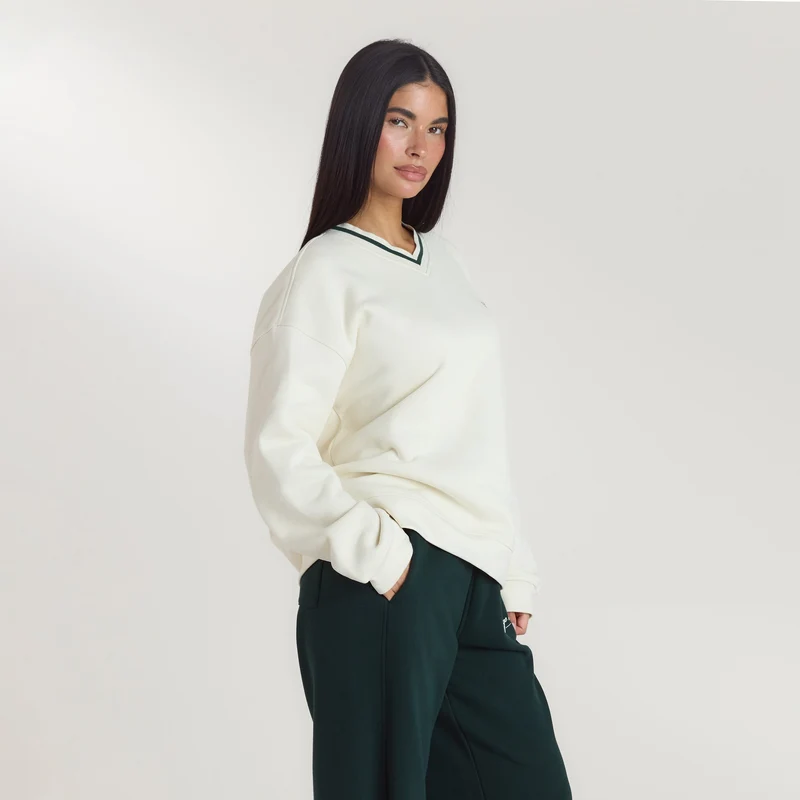 Pull à Col en V Lounge Living - Crème
