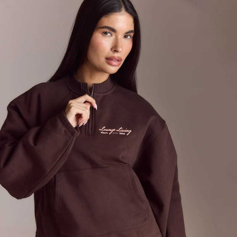 Pull avec Quart de Zip Lounge Living - Chocolat