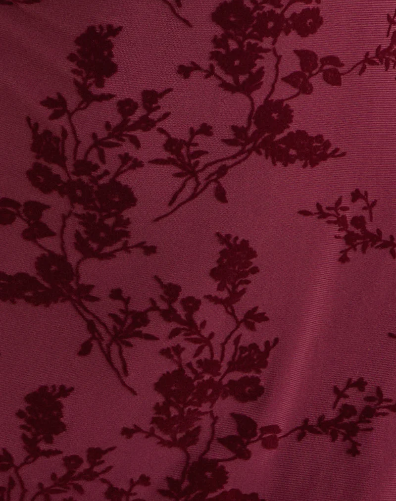Mini-robe Onyx à motif floral botanique, couleur bordeaux