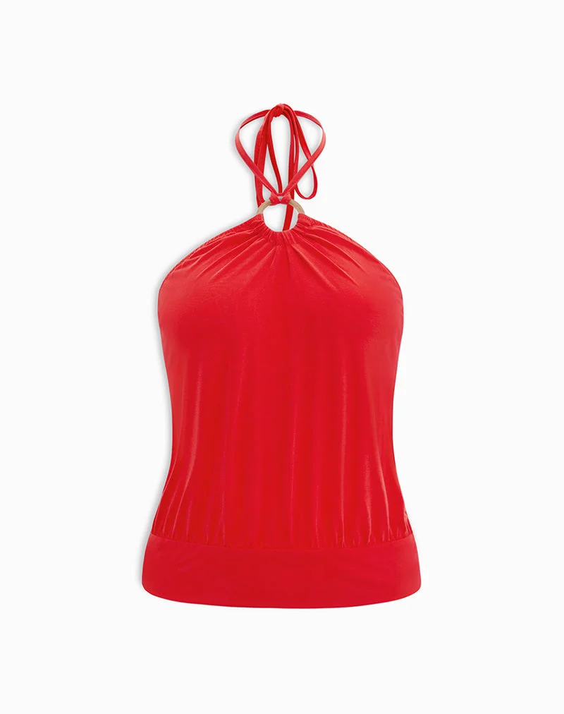 Halter-top Ballerie en cupro rouge
