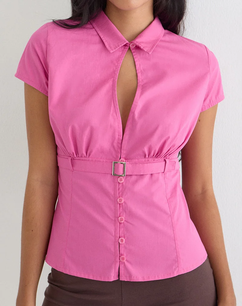 Haut Miyala en popeline rose rose avec boucle
