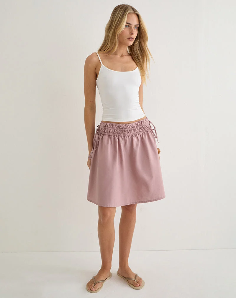 Jupe midi froncée Khimar en popeline rose poudré