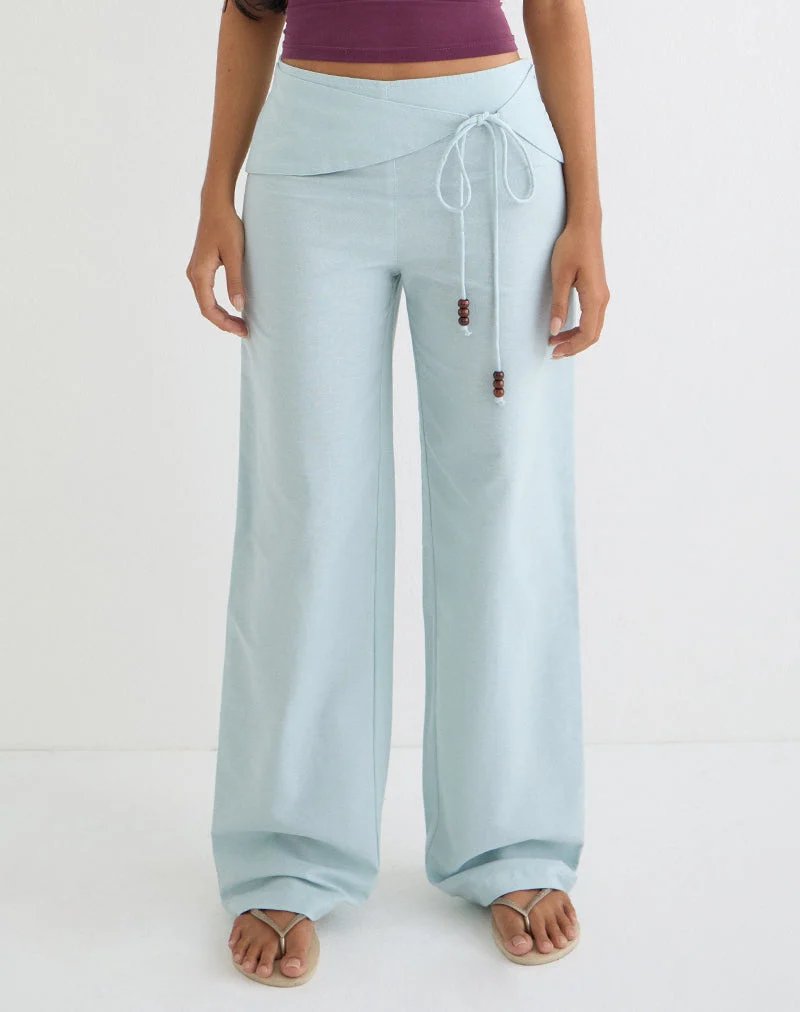 Pantalon Cursa en lin bleu acier avec ceinture