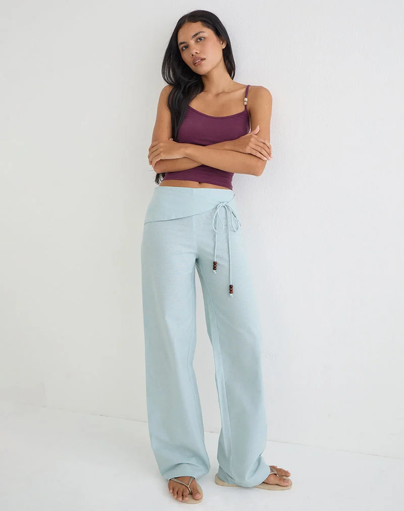Pantalon Cursa en lin bleu acier avec ceinture