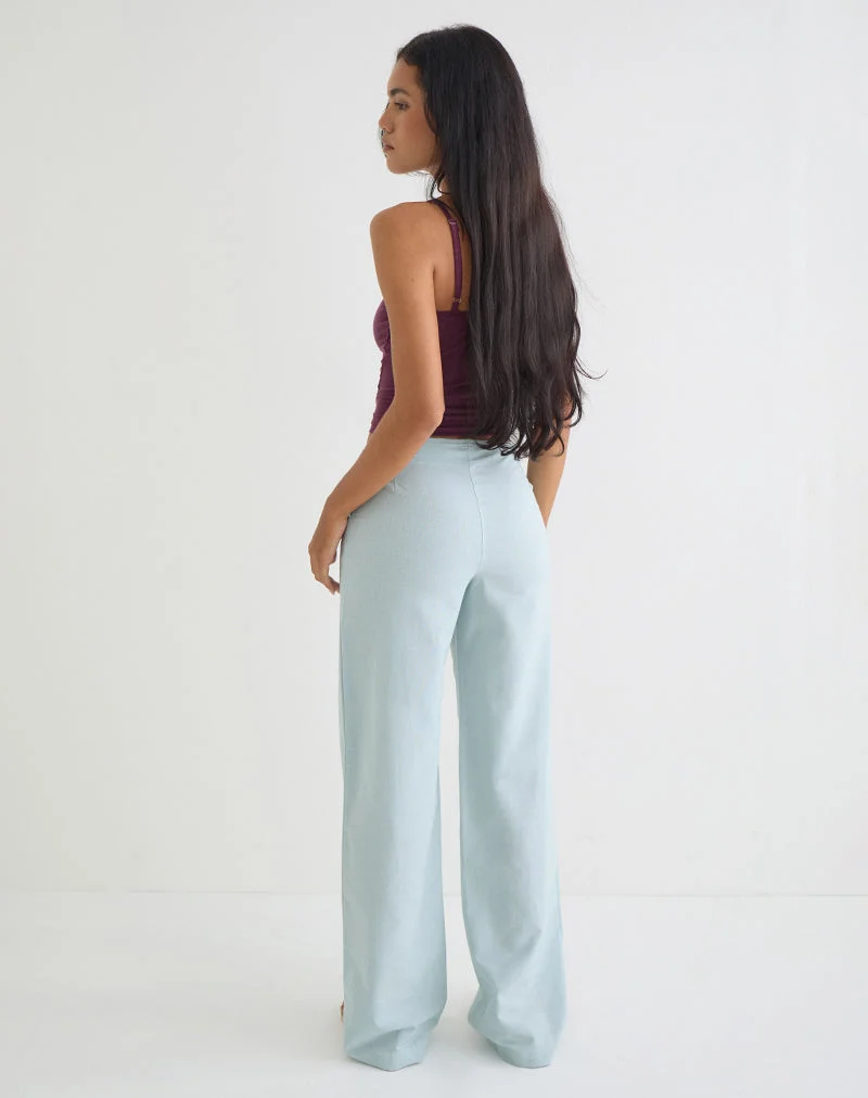 Pantalon Cursa en lin bleu acier avec ceinture