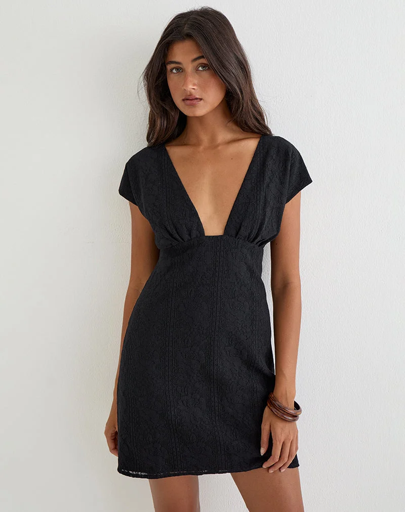 Mini-robe Yenna à décolleté plongeant en dentelle florale noire