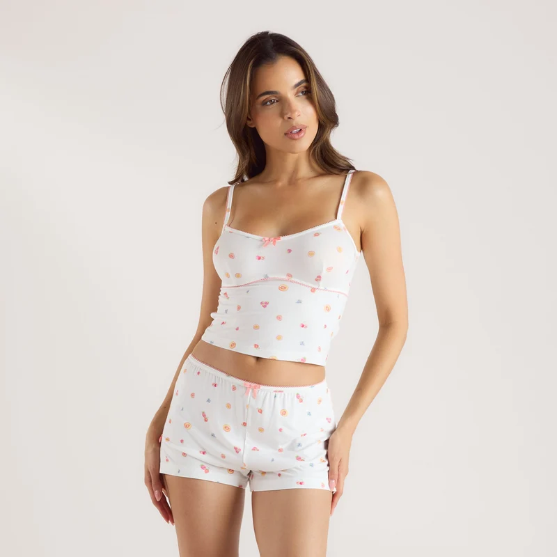 Caraco de Pyjama en Modal - Fruits Blancs