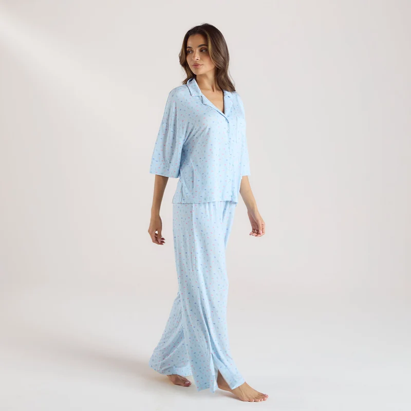 Chemise de Pyjama à Manches Courtes en Modal - Bleu Floral