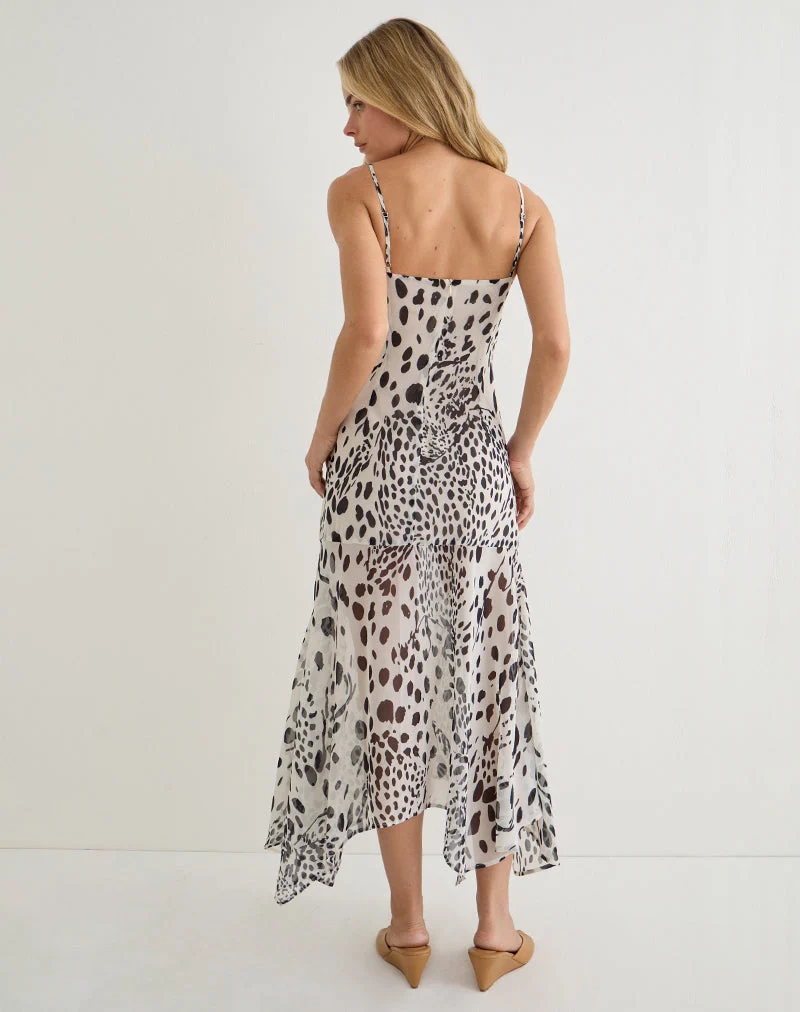 Robe midi Vakare, motif « peau de dalmatien », noir et ivoire